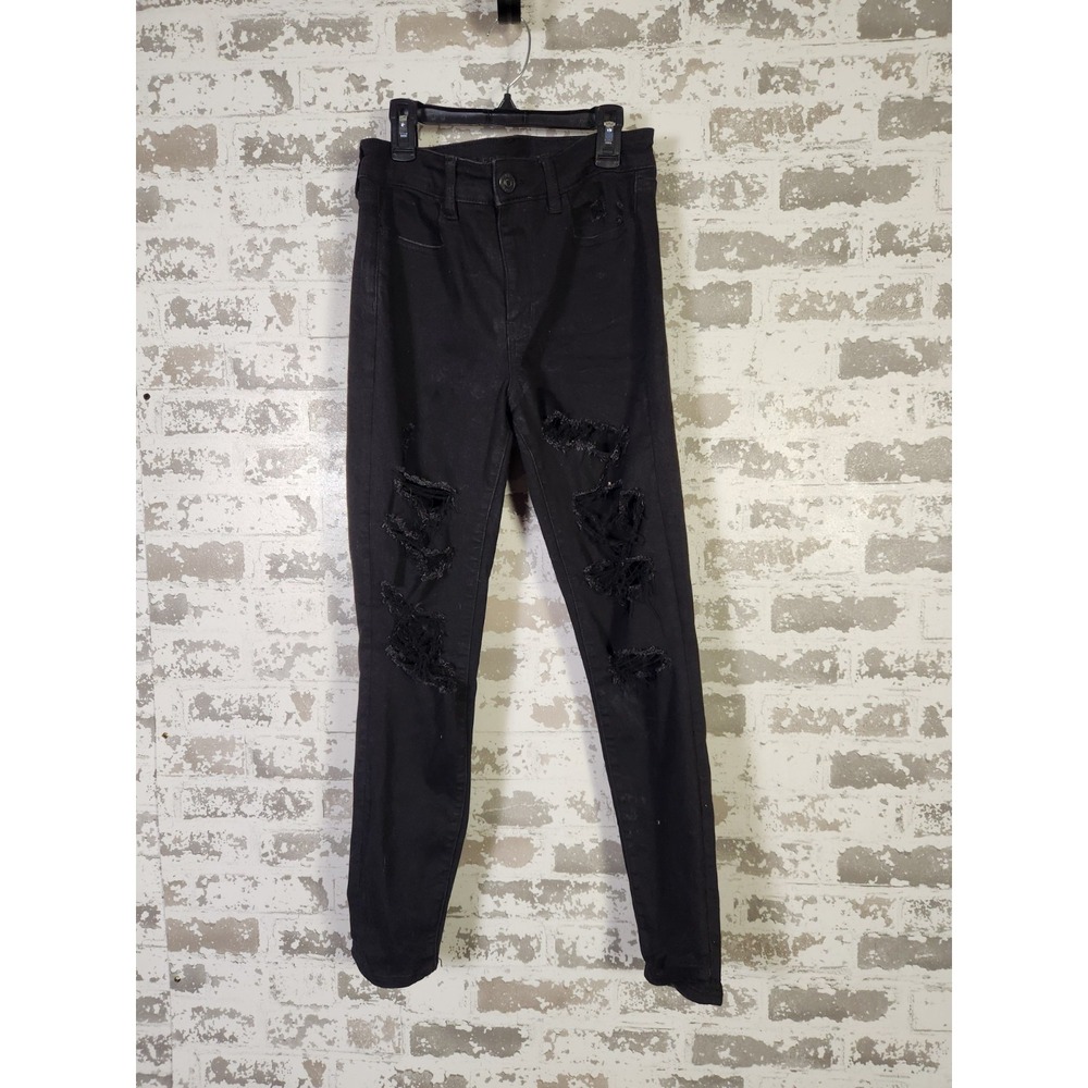 American Eagle Jeans Next Level Stretch Size‎ 10 Black Distressed Grunge Denim